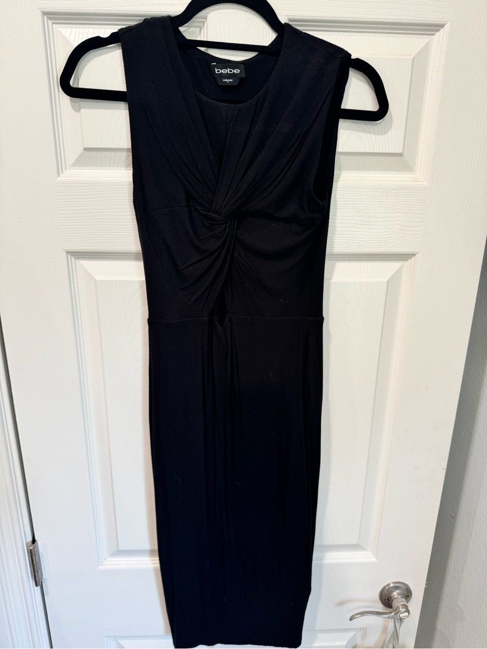 BEBE- Black Twist-Front Sleeveless Midi Dress